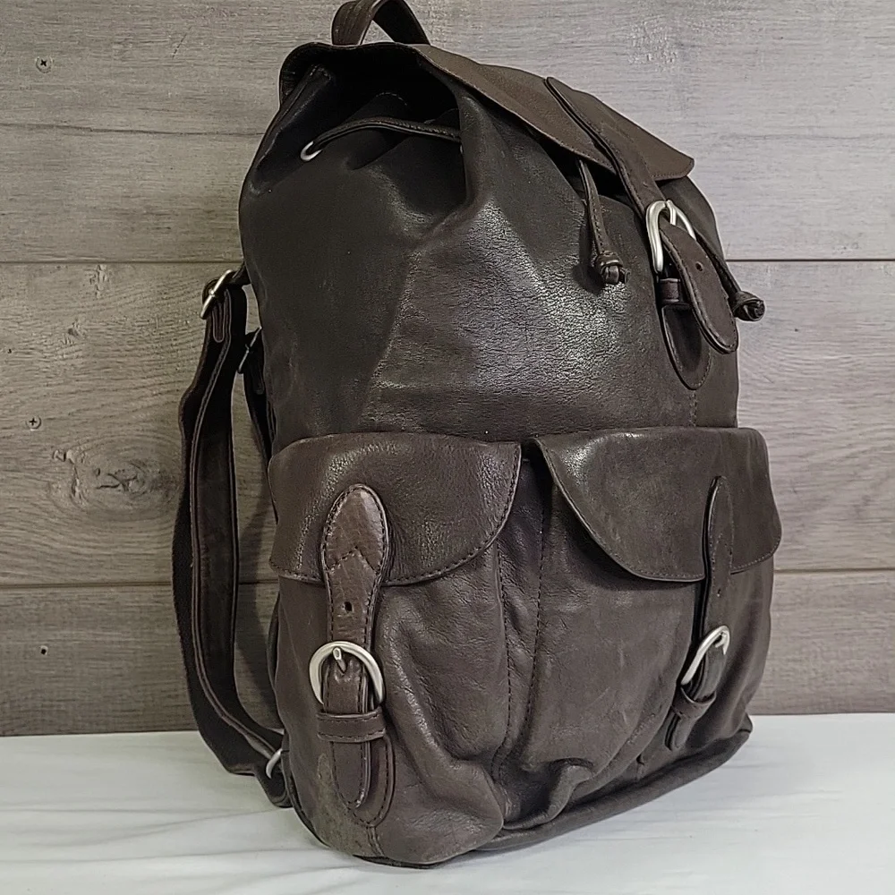 London Fog Brown Leather Men's Backpack